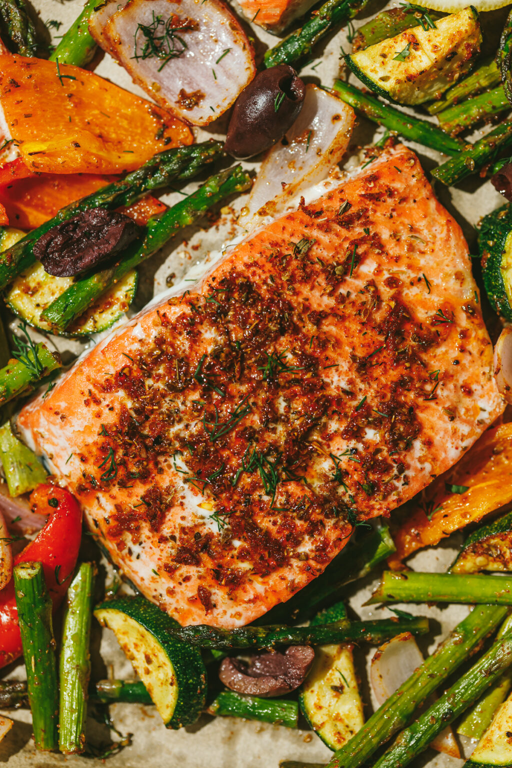 Mediterranean Salmon Tray Bake | Shred Happens