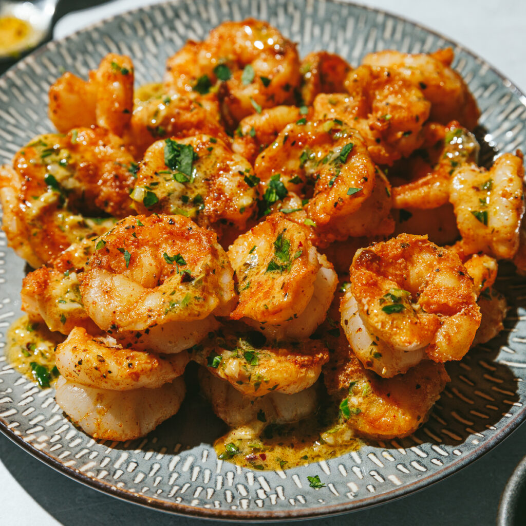 cowboy butter shrimp on a plate