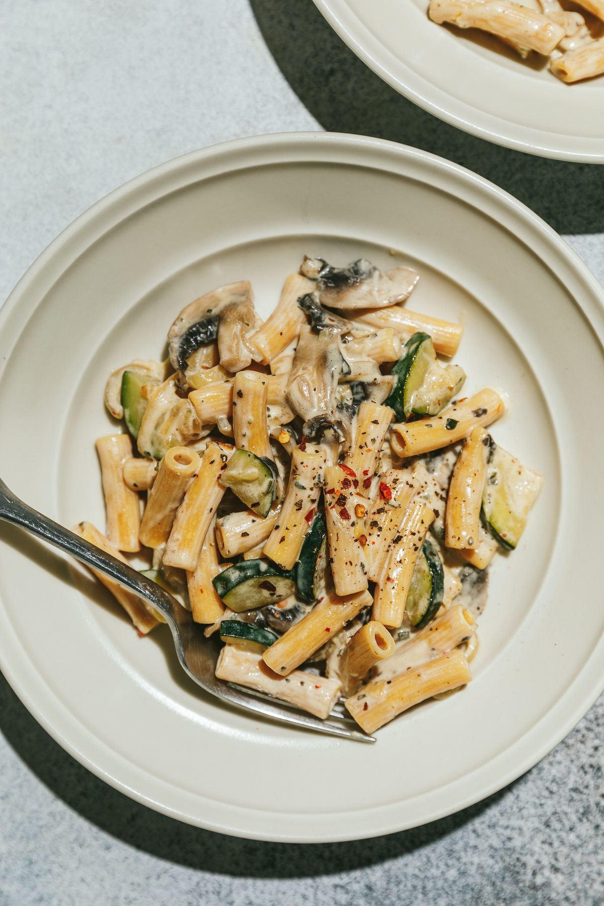 Zucchini Mushroom Pasta in a bowl