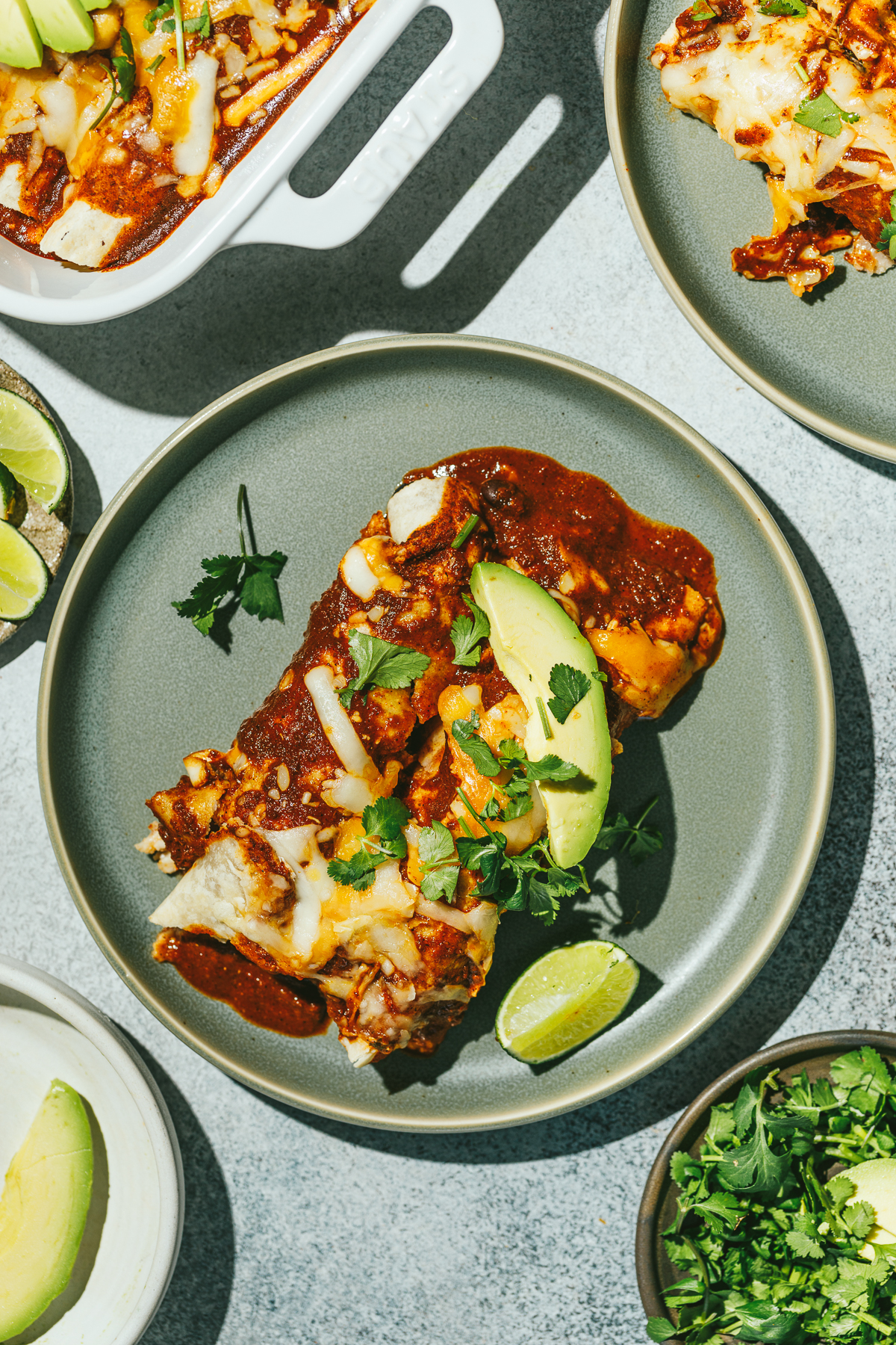 high protein chicken enchiladas on a plate