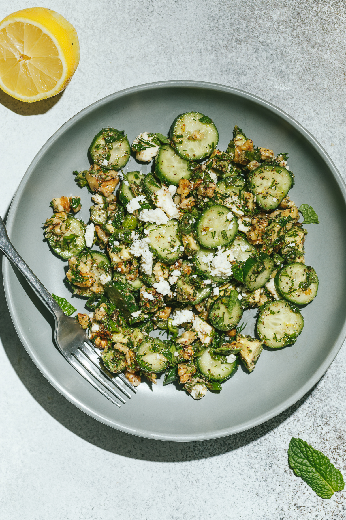 persian cucumber salad on a pla