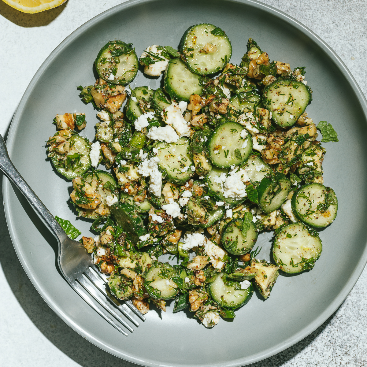 persian cucumber salad on a plate