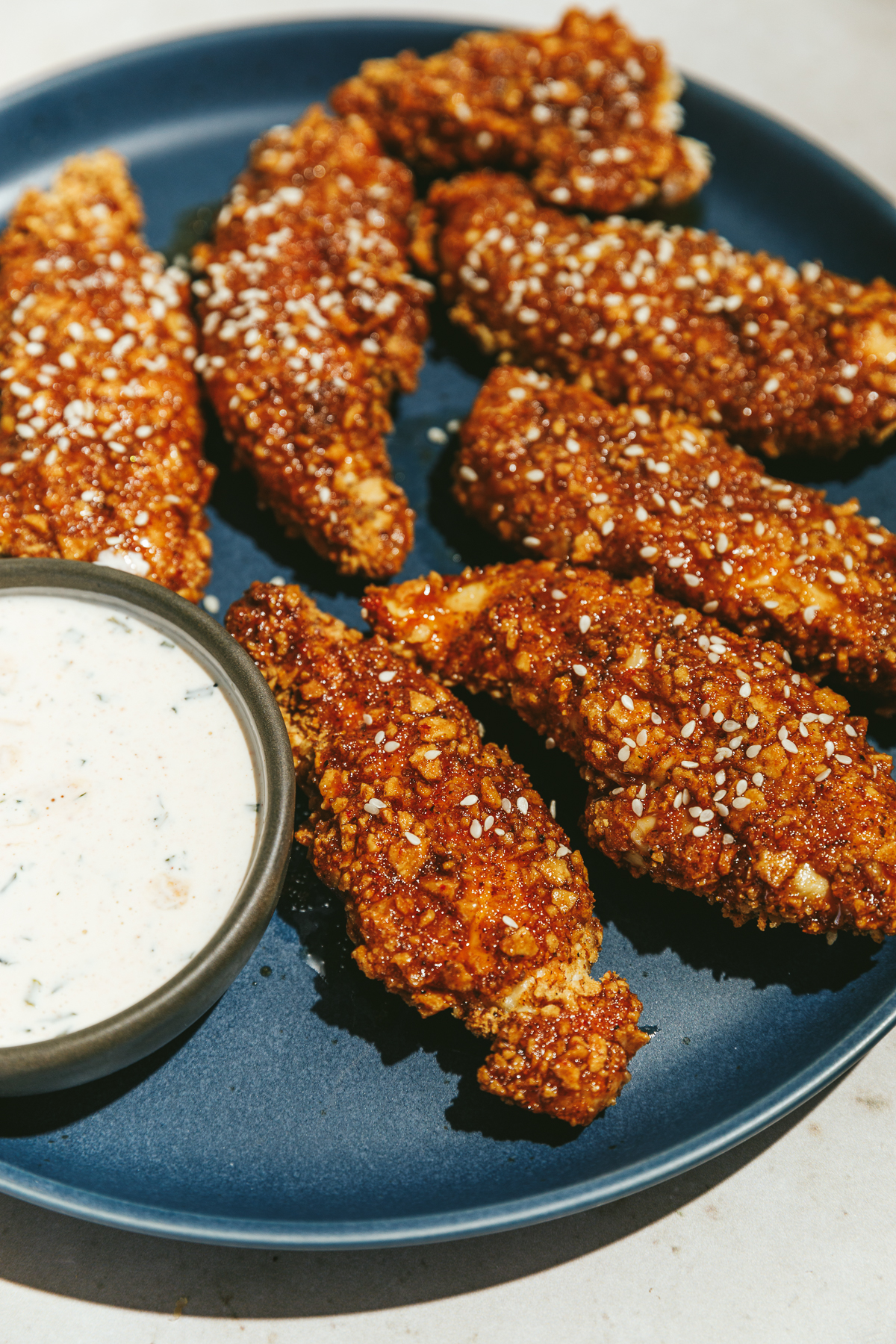 close up of sticky low carb chicken tenders